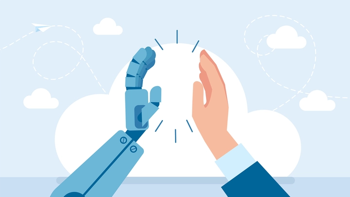 illustration of robot hand and human hand high-fiving