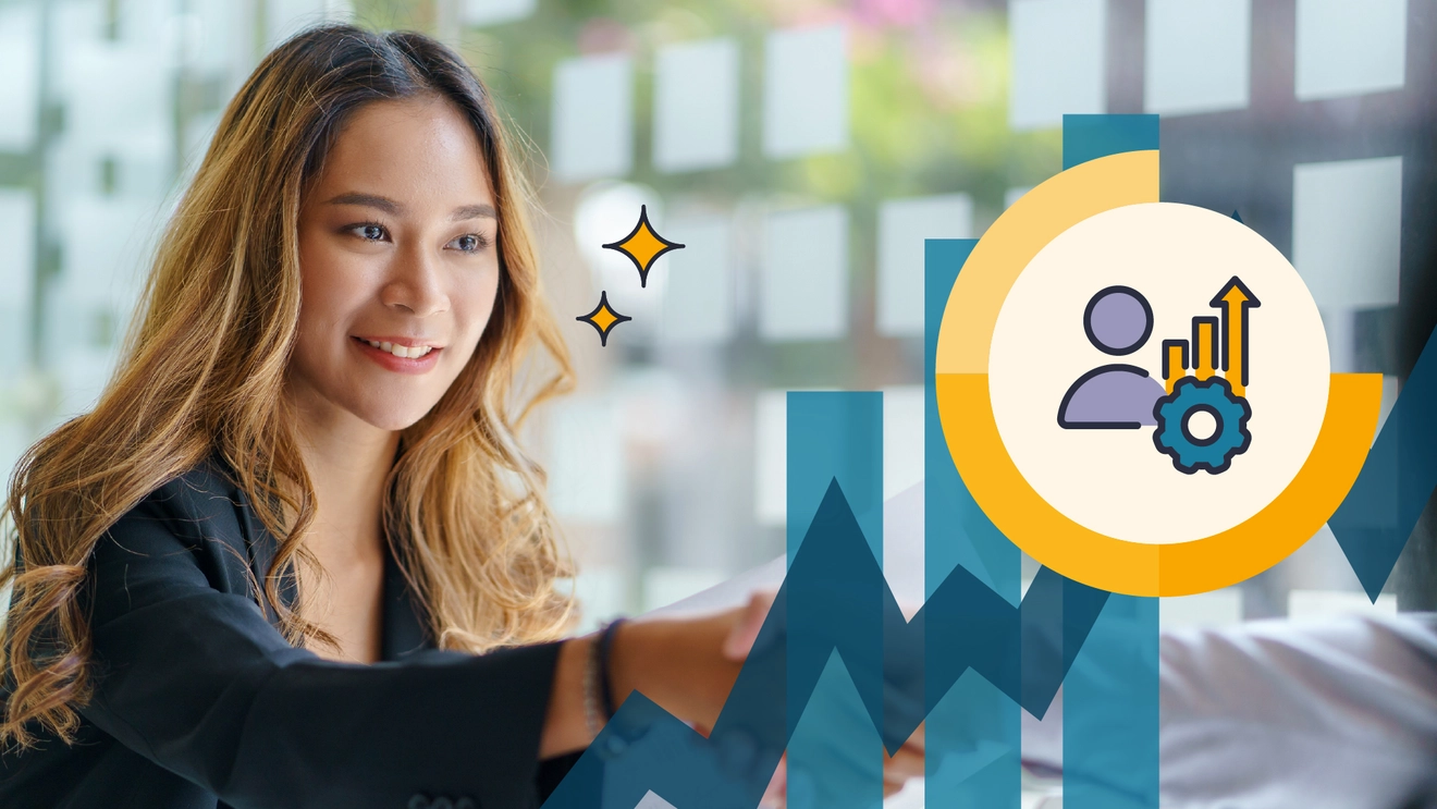 A woman shaking hands with a figure off-screen, next to a graphic representation of launching your IT career