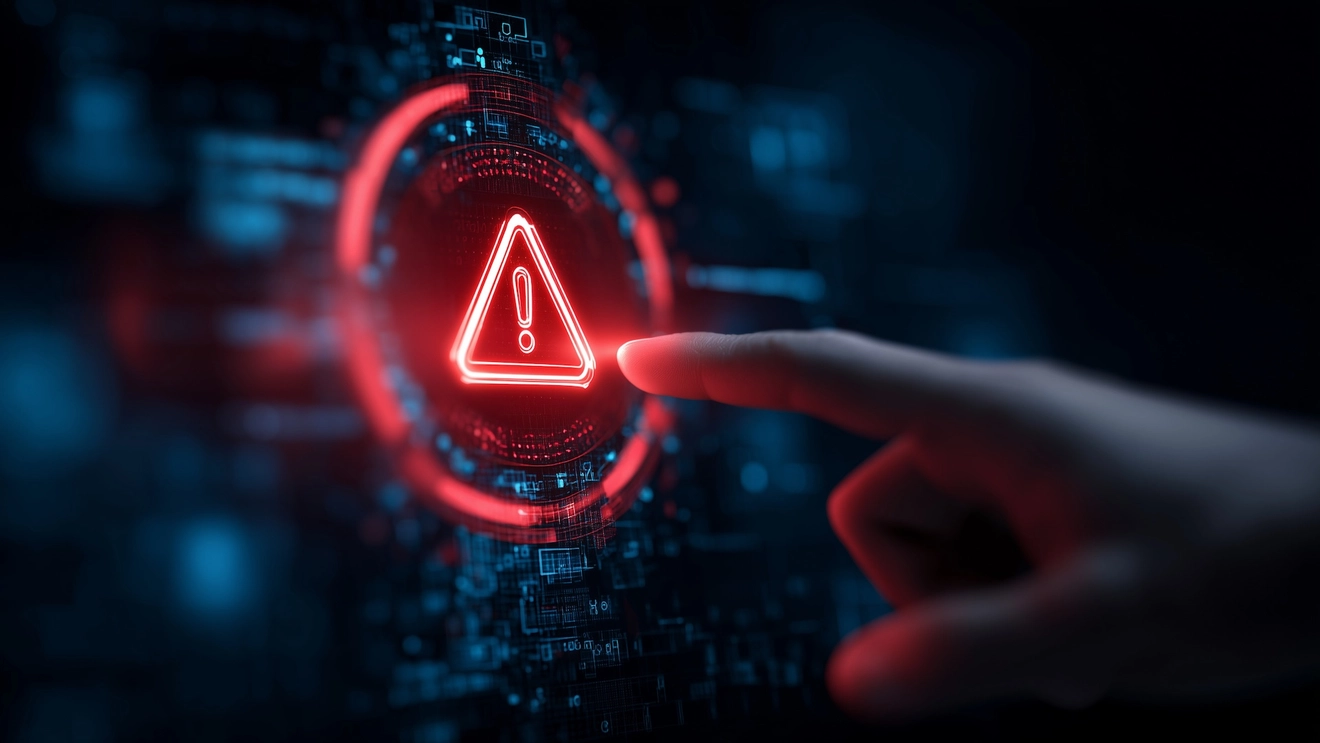 A hand reaching out to an alert on a screen, representing the question "Is Tech Academy A Scam?"