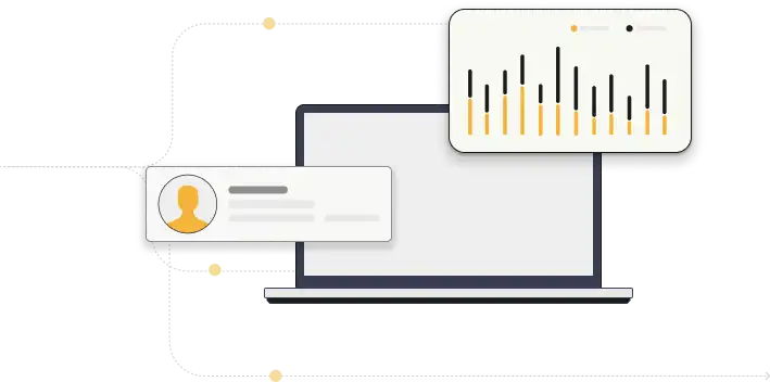 graphic with laptop and audio levels on top