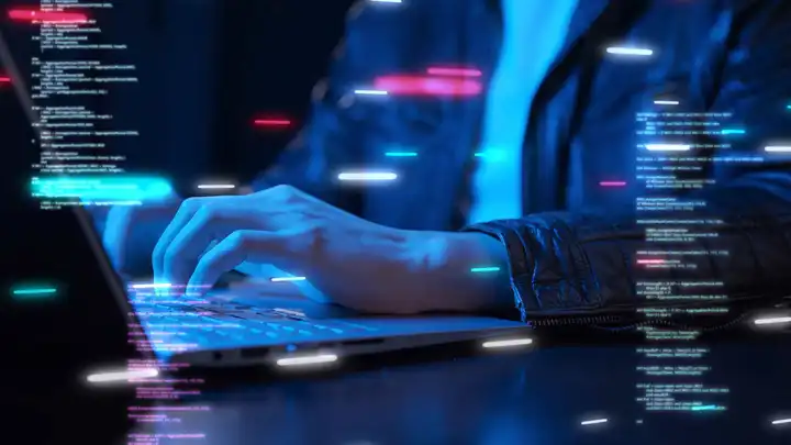 Man using a terminal on a laptop